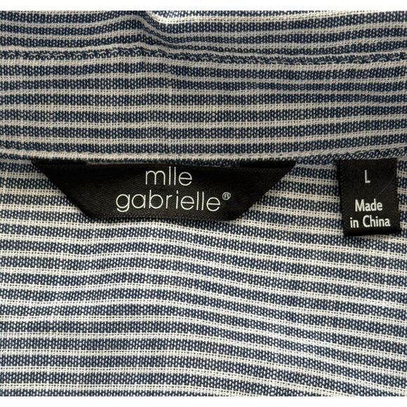 Mlle Gabrielle Womens Shirt Dress Blue Striped Button-Up Lagenlook Size L - Picture 4 of 7